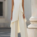 Women's Mock Neck Asymmetric Top and Wide-Leg Pants Set