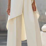Women's Mock Neck Asymmetric Top and Wide-Leg Pants Set