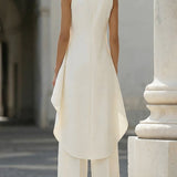 Women's Mock Neck Asymmetric Top and Wide-Leg Pants Set
