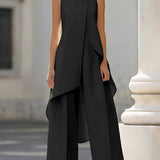 Women's Mock Neck Asymmetric Top and Wide-Leg Pants Set