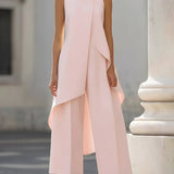 Women's Mock Neck Asymmetric Top and Wide-Leg Pants Set