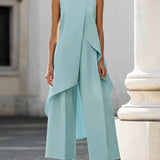 Women's Mock Neck Asymmetric Top and Wide-Leg Pants Set