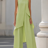 Women's Mock Neck Asymmetric Top and Wide-Leg Pants Set
