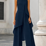 Women's Mock Neck Asymmetric Top and Wide-Leg Pants Set