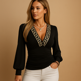 Women's Ruched Wrap V-Neck Long Sleeve Top