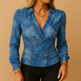 Women's Ruched Wrap V-Neck Long Sleeve Top
