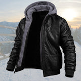 Men's Hooded Faux Leather Bomber Jacket