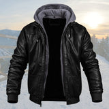 Men's Hooded Faux Leather Bomber Jacket