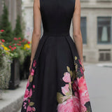 Women's Floral Pleated A-Line Sleeveless Midi Dress