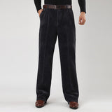 Men's Black Corduroy Wide Leg Pleated Trousers