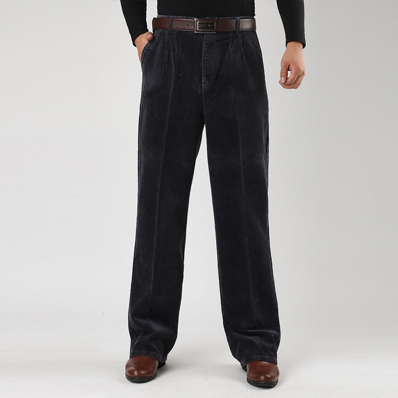 Men's Black Corduroy Wide Leg Pleated Trousers
