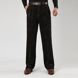 Men's Black Corduroy Wide Leg Pleated Trousers