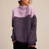 Women's Turtleneck Chevron Knit Long-Sleeve Sweater
