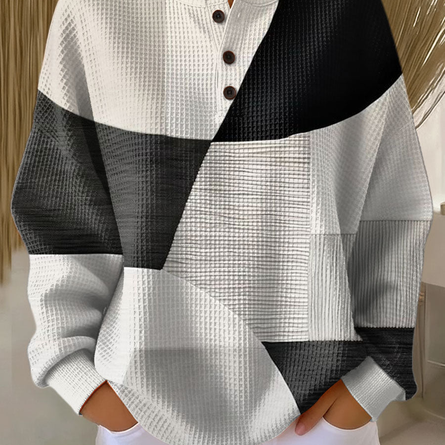 Colour Block Waffle Knit Crew Neck Sweater