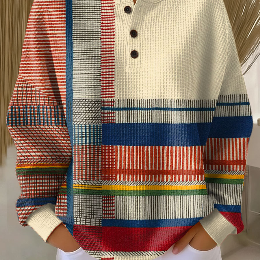 Colour Block Waffle Knit Crew Neck Sweater