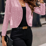 Women's Cropped Open-Front Sequin Long-Sleeve Cardigan