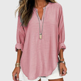 Women's Loose V-Neck Cotton Blend Blouse