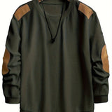 Men's Crew Neck Knit Sweater with Elbow Patches