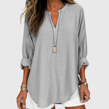 Women's Loose V-Neck Cotton Blend Blouse
