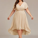 Women's Pleated Wrap Midi Dress, Flutter Sleeves