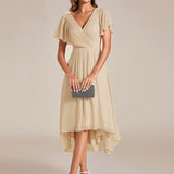Women's Pleated Wrap Midi Dress, Flutter Sleeves
