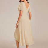 Women's Pleated Wrap Midi Dress, Flutter Sleeves