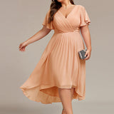 Women's Pleated Wrap Midi Dress, Flutter Sleeves