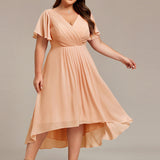 Women's Pleated Wrap Midi Dress, Flutter Sleeves