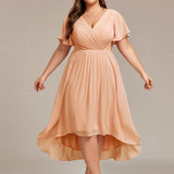 Women's Pleated Wrap Midi Dress, Flutter Sleeves