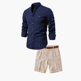 Men's Mandarin Collar Shirt and Shorts Set