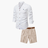 Men's Mandarin Collar Shirt and Shorts Set