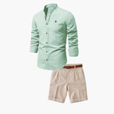 Men's Mandarin Collar Shirt and Shorts Set