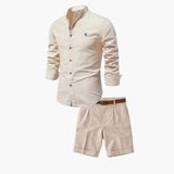 Men's Mandarin Collar Shirt and Shorts Set