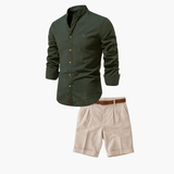 Men's Mandarin Collar Shirt and Shorts Set