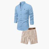 Men's Mandarin Collar Shirt and Shorts Set