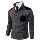 Men's Quarter Zip Knit Sweater with Contrast Pocket