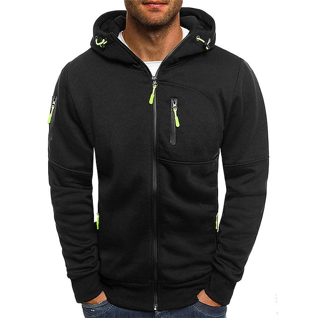Men's Full-Zip Hooded Sweatshirt with Zippered Pockets