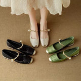 Women's Square Toe Braided Pearl Strap Flats
