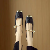 Women's Square Toe Braided Pearl Strap Flats