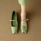 Women's Square Toe Braided Pearl Strap Flats