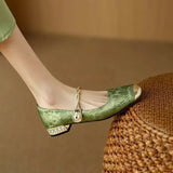 Women's Square Toe Braided Pearl Strap Flats