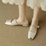 Women's Square Toe Braided Pearl Strap Flats