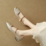 Women's Square Toe Braided Pearl Strap Flats