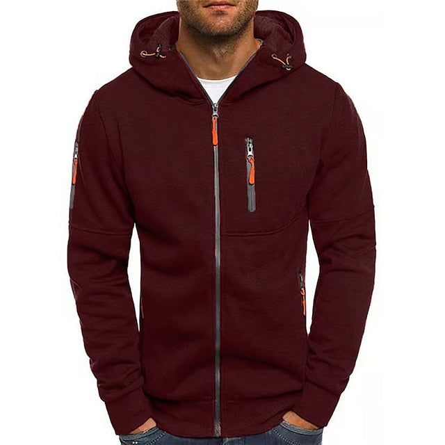 Men's Full-Zip Hooded Sweatshirt with Zippered Pockets