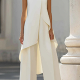 Women's Mock Neck Asymmetric Top and Wide-Leg Pants Set