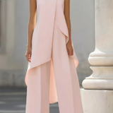 Women's Mock Neck Asymmetric Top and Wide-Leg Pants Set