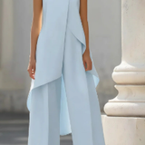 Women's Mock Neck Asymmetric Top and Wide-Leg Pants Set