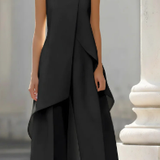 Women's Mock Neck Asymmetric Top and Wide-Leg Pants Set