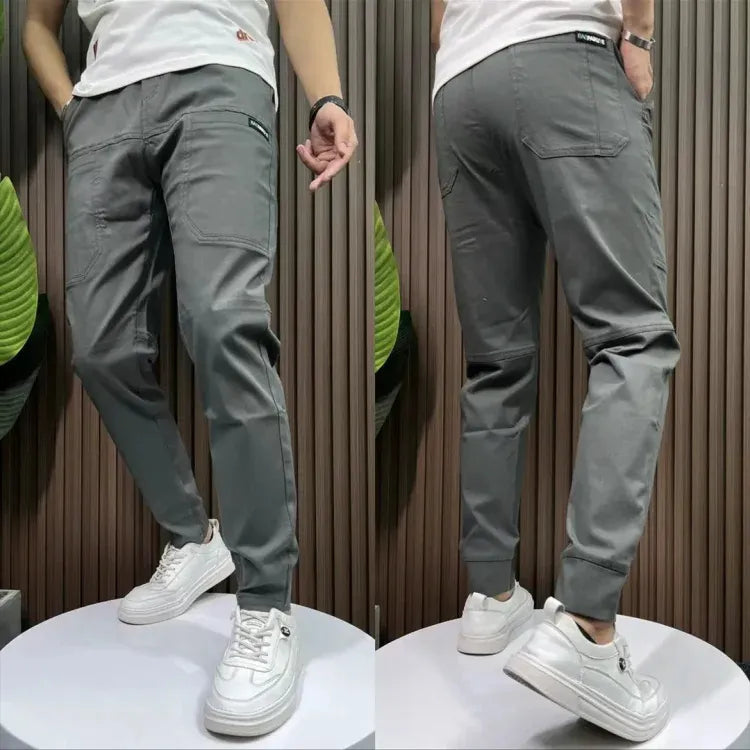 Men's Elastic Waist Poly-Cotton Cargo Trousers