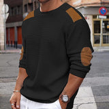 Men's Textured Patchwork Crew Neck Sweater